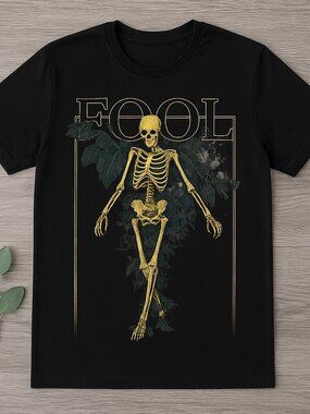 Black Progressive Rock Skeleton Graphic Tee Botanical Metal Style Shirt